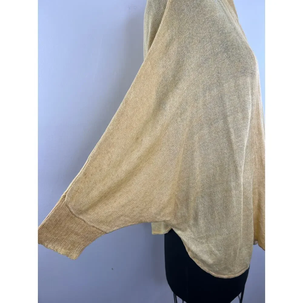 Eileen Fisher Yellow Long Sleeve Open Front Shawl Collar Linen Cardigan Size S